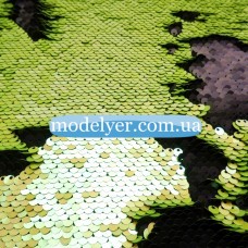 Ткань Пайеточная двухсторонняя (салатовый-черный)